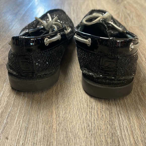 Sperry Black Sparkly Top- Siders/Boat Shoes Size 6.5 - Picture 8 of 15